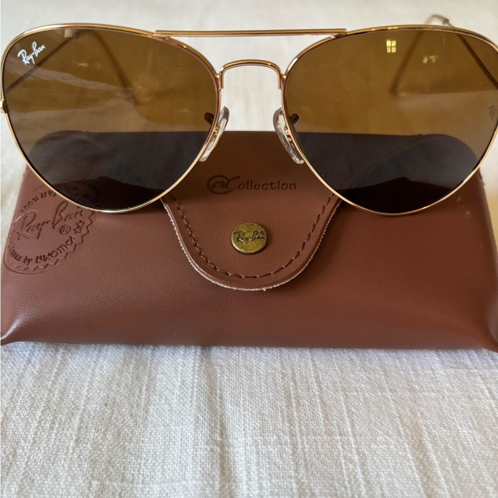 Ray-Ban Brown and Gold Aviator Sunglasses
